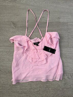 bebe Pink Multi Ruffle Sheer Chiffon Cami Tank Top XXS NWT